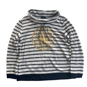 Women's Preppy Navy & White Striped Sweatshirt SZ L